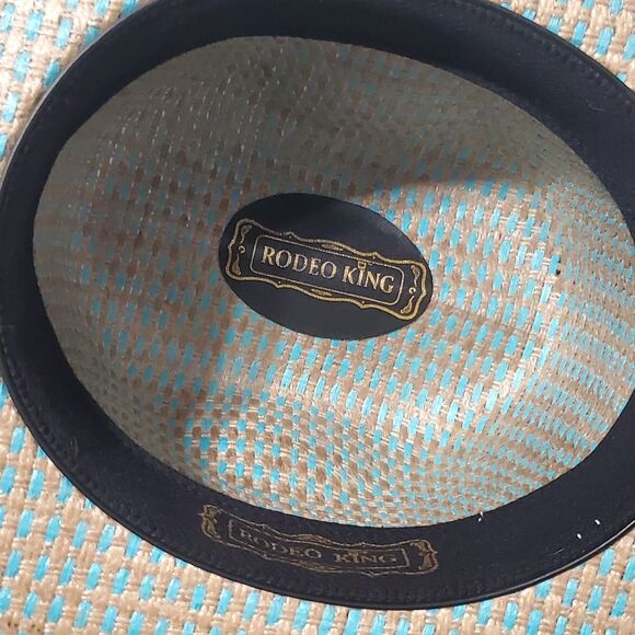 Rodeo King 25X Straw Cowboy Hat Powder Horn Blue Biege Rio Western Hat Barncore - Picture 3 of 13